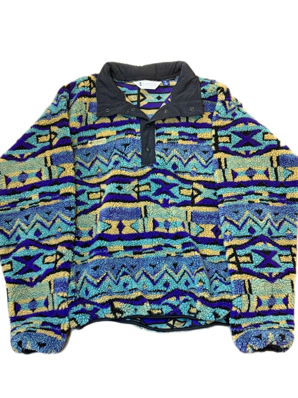 Rare Vintage 90’s Columbia Sportswear Aztec Snap-neck Pullover - Size M - Picture 2 of 8
